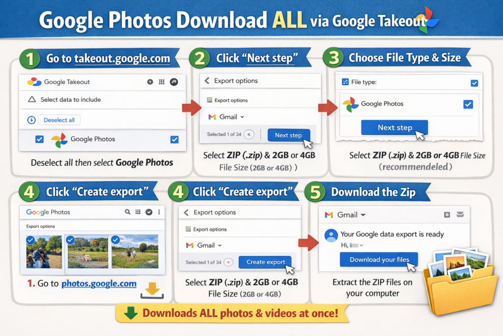 Google Photos download all via Google Takeout